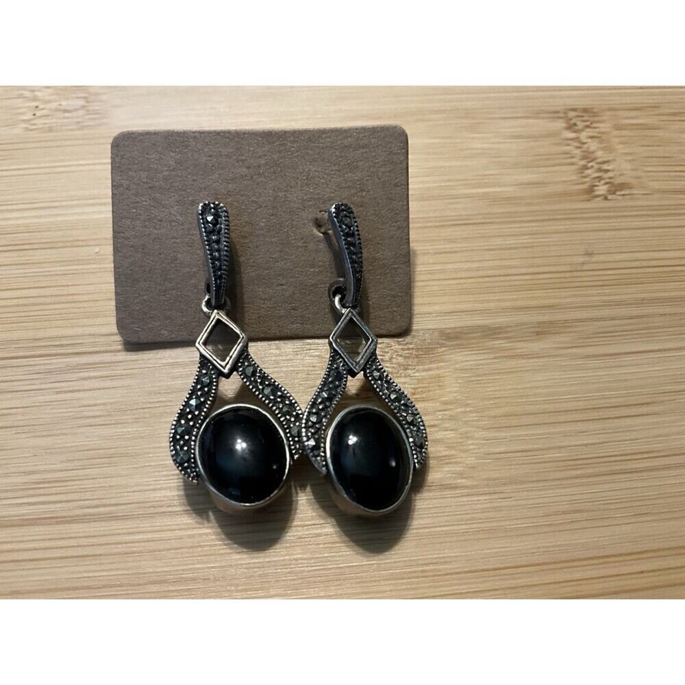 Onyx MOP Earrings, Dbl Sided Marasite Post